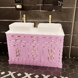 1200w Sofia Double Countertop Vanity Cabinet - Painted Blush Pink