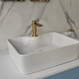 Rectangle Sit On Ceramic Sink with Tap Mount