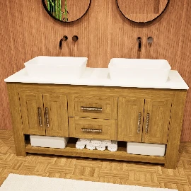 1500w Charlotte Double Countertop Vanity Cabinet - Oak Finish