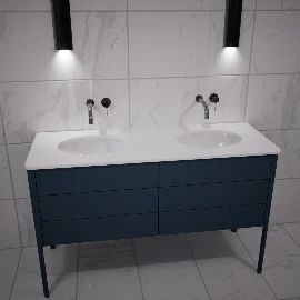 1400w Edward Double Under Mounted Vanity Cabinet - Painted Blue Slate