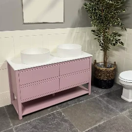 Ava 1300mm Painted Vanity Unit | For Twin Sit On Basins | Pink