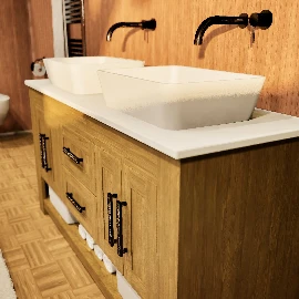 1500w Charlotte Double Countertop Vanity Cabinet - Oak Finish