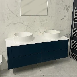 Ava Large Painted Wall Hung Vanity Unit | 1500mm | Double Sit On Basins | Blue Green