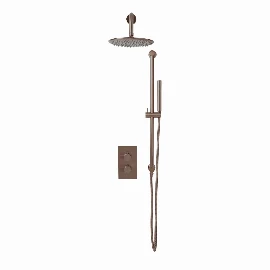 Knaresborough Brushed Bronze Round Handle, Valve, Head & Shower Handset Riser Kit