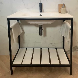 Luxe 1200 Matt Black Frame Washstand | Stone Resin Sink