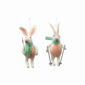 Skiing Hares - White - Set of 2