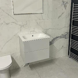 Plain Painted Wall Hung Bathroom Vanity | 600mm Wide Stone Resin Sink