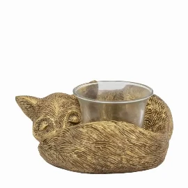 Sleeping Reynard Tealight Holder Gold