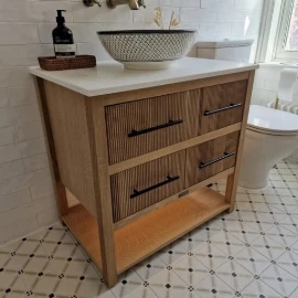Ava Vertical Reeded Oak Vanity Unit | Sit On Basin