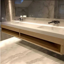 Felix Large Reeded Oak Wall Hung Vanity Unit | KRION™ Slab with Undercounter Basin(s)