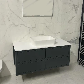 Ava Large Painted Wall Hung Vanity Unit | 1200mm | Single Sit On Basin | Dark Pewter