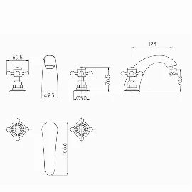 Heritage Traditional 3 Hole Basin Mixer | Brushed Brass