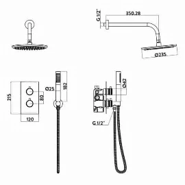 Knaresborough Brushed Brass Round Handle, Valve, Head & Shower Handset