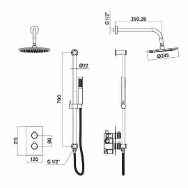 Knaresborough Brushed Bronze Round Handle, Valve, Head & Shower Handset Riser Kit