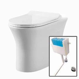 Denby | Rimless Back to Wall Toilet & Seat with Cistern set (Comfort Height)
