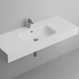 Luxe Slab 1200 Brushed Brass Frame Washstand | Stone Resin Sink