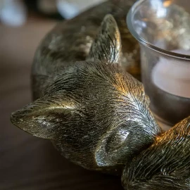 Sleeping Reynard Tealight Holder Gold