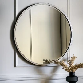 Huxley Large Round Mirror - Antique Silver