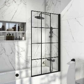 Black Grid Rectangle Edge 6mm Thick Bath Screen