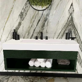 Felix Reeded Wall Hung Vanity Unit | Painted | KRION™ Slab Under counter Basin