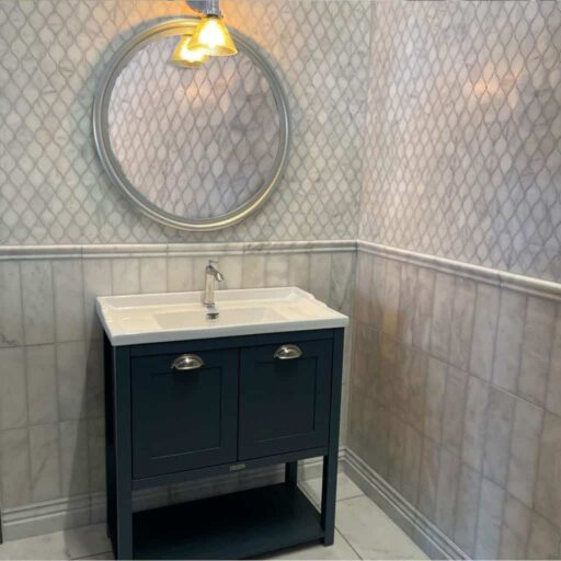 ava door painted bathroom vanity | traditional ceramic sink