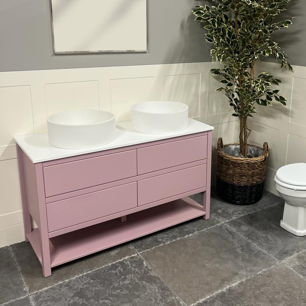 ava large painted vanity unit | 1300mm | double sit on basins | blush pink