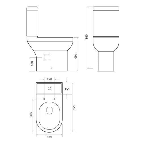 Skipton Open Back Toilet Pan Cistern Comfort Height Diagram