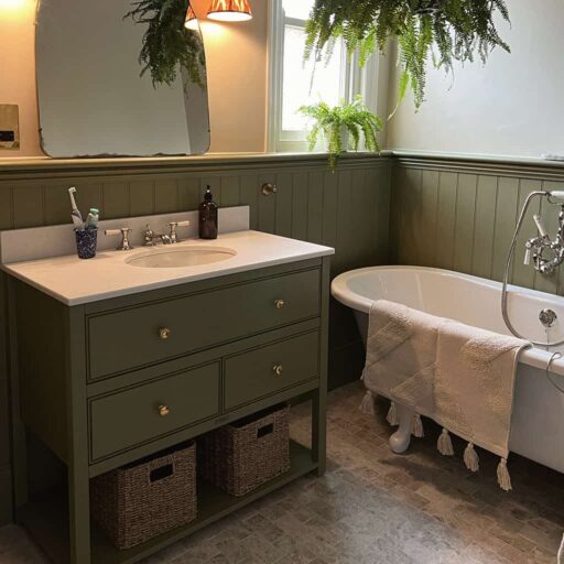 AMY Green Painted Luxury Bespoke Vanity Unit Undermounted Sink | Harvey-George