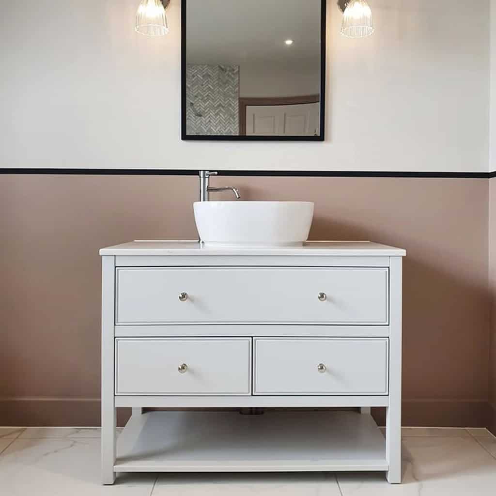 AMY White Painted Luxury Bespoke Vanity Unit Countertop Sink | Harvey-George