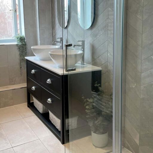 AVA Double Bathroom Washstand Pitch Black Painted Vanity Unit | Harvey-George
