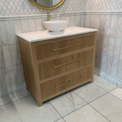 clarence reeded oak bathroom vanity unit with sit on sink