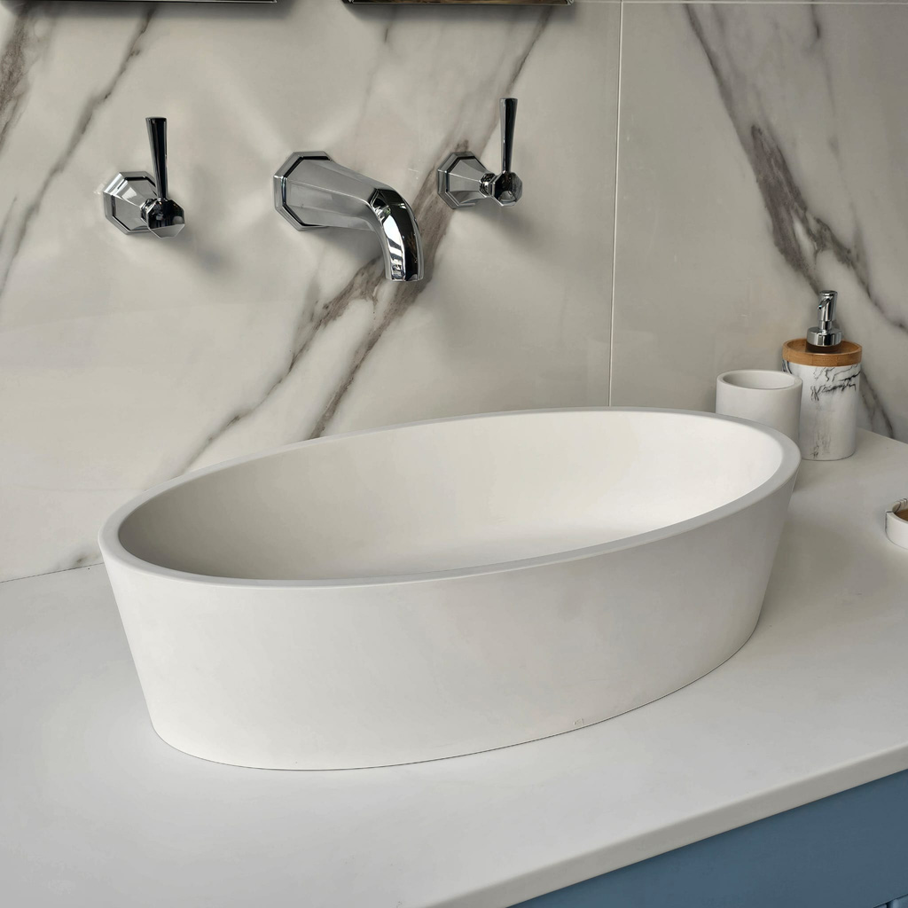 the eleta stone resin | oval counter top sink matt finish