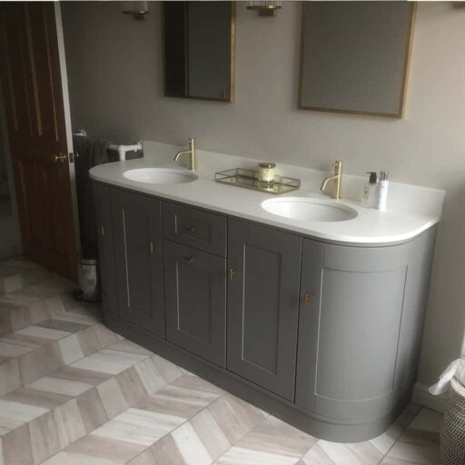 Emily Bathroom Vanity Unit with Solid Surface with Double Oval Undermount Ceramic Basin, Painted in farrow and Ball Worsted