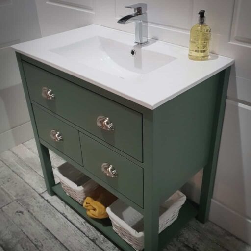 Card Room Green Painted Ceramic Sink 800 Wide Vanity Unit