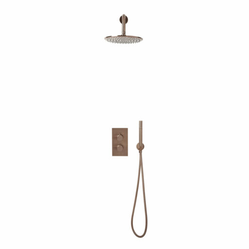 knaresborough brushed bronze round handle, valve, head & shower handset