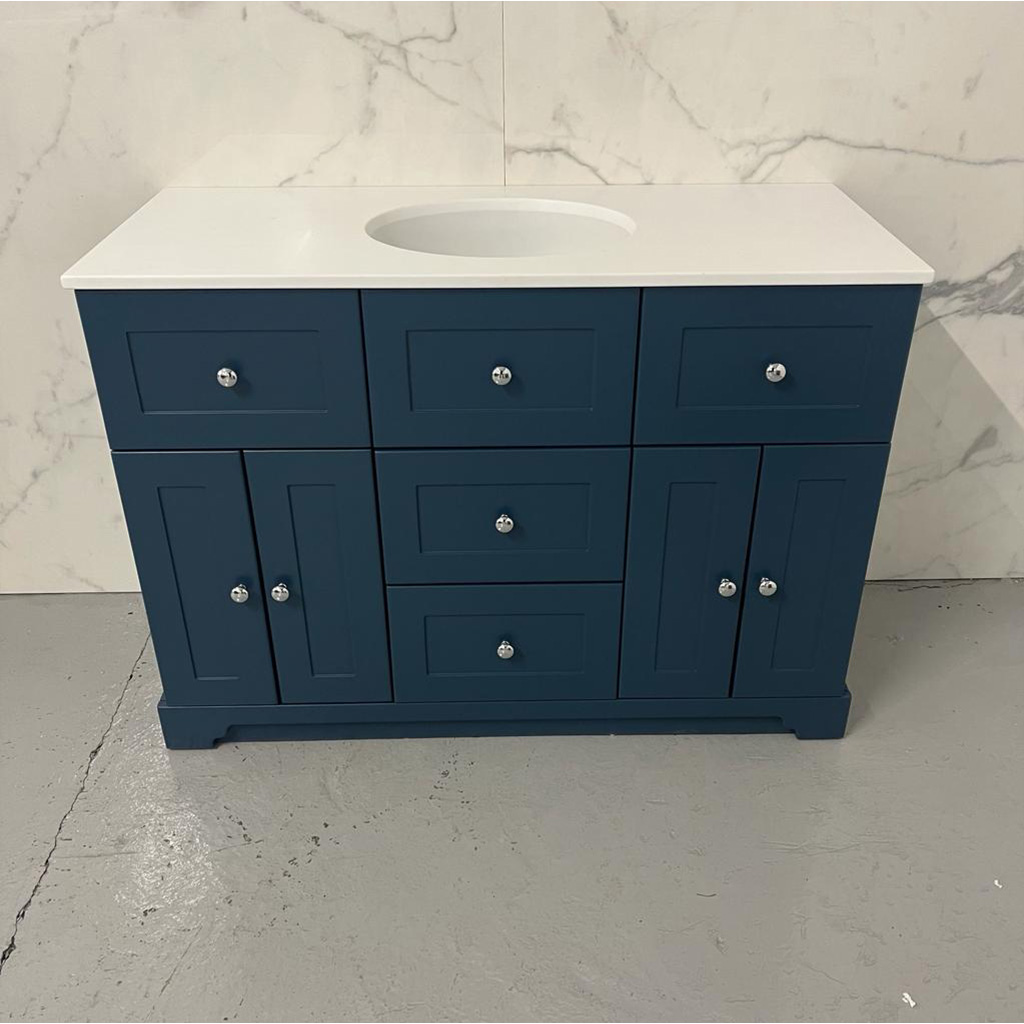 louise large painted vanity unit | 1200mm | blue slate | twin krion under counter sinks
