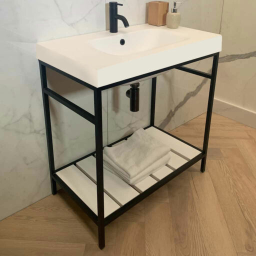 luxe slab 800 matt black frame washstand | stone resin sink