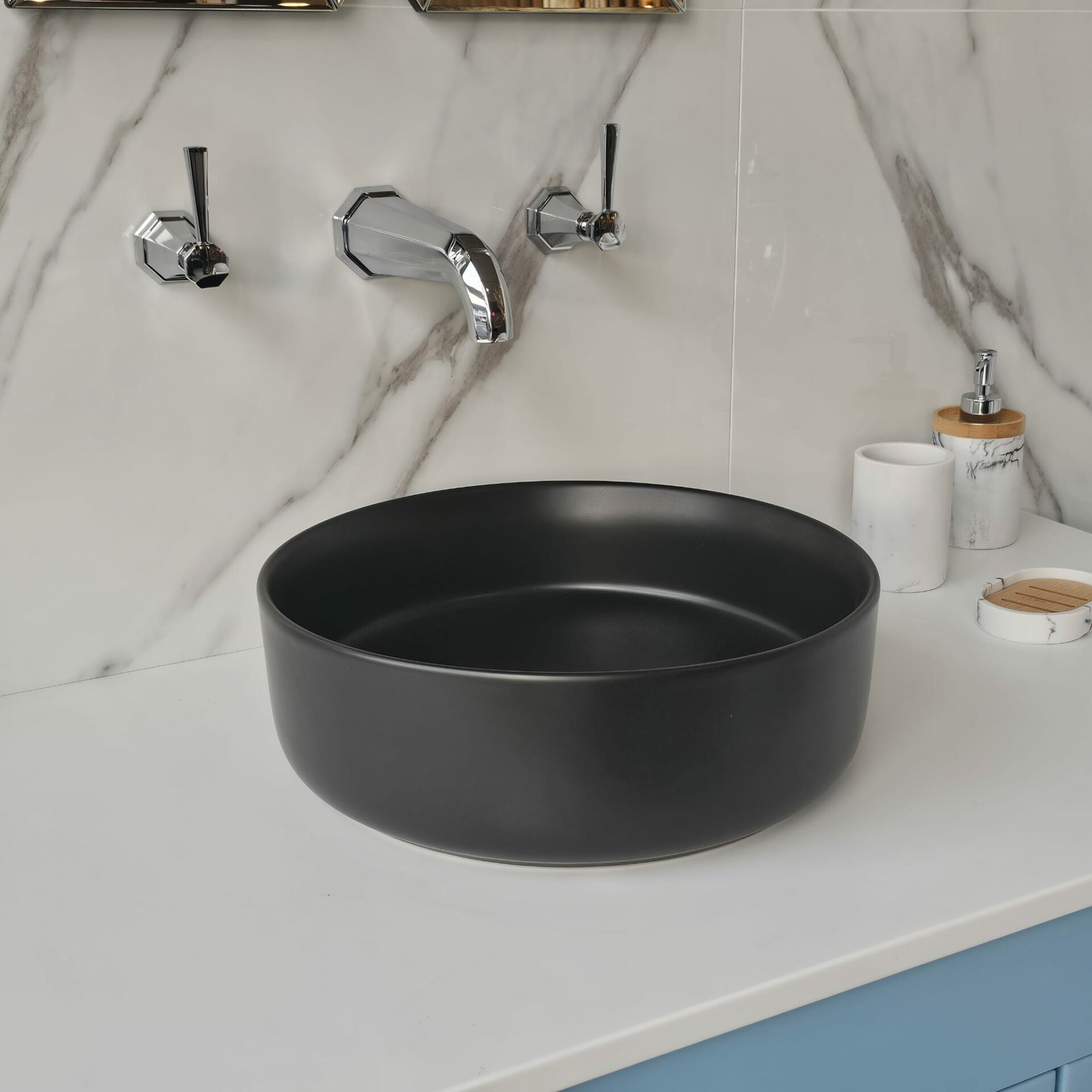 leanne round sit on black matt ceramic sink
