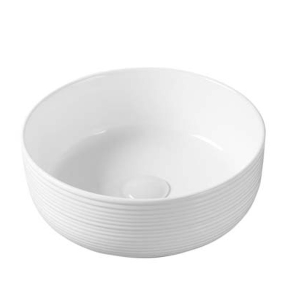 ribbed round white ceramic sink