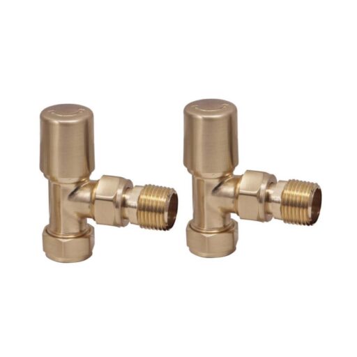 modern towel rail valves angled | brushed brass